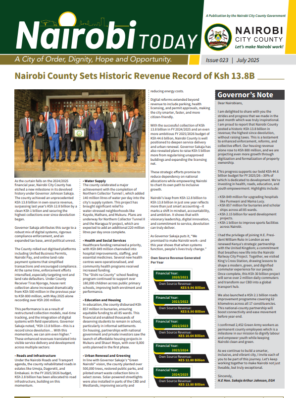 NAIROBI TODAY NEWSLETTER ISSUE 023 JULY 2025 - Sakaja Delivers